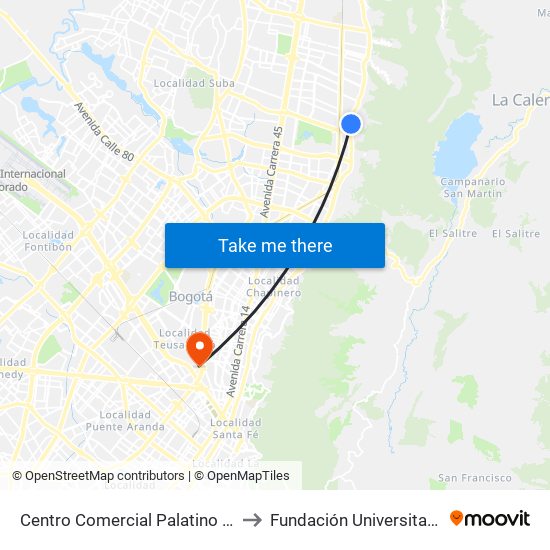 Centro Comercial Palatino (Ak 7 - Cl 138) (B) to Fundación Universitaria Empresarial map