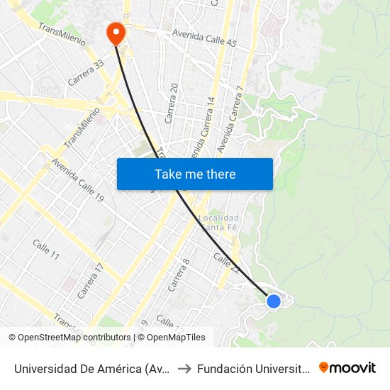 Universidad De América (Av. Circunvalar - Cl 19a) to Fundación Universitaria Empresarial map