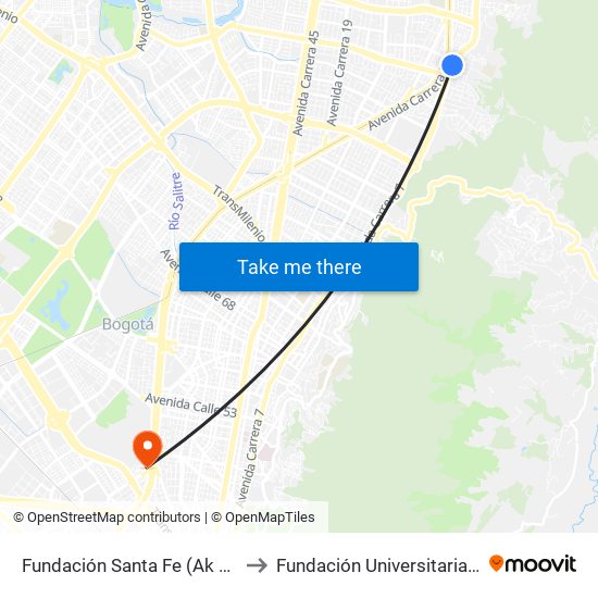 Fundación Santa Fe (Ak 7 - Cl 118) (B) to Fundación Universitaria Empresarial map