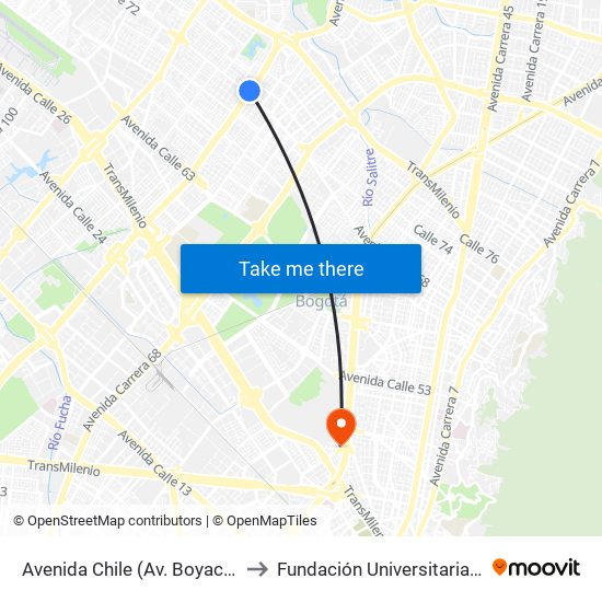 Avenida Chile (Av. Boyacá - Ac 72) (B) to Fundación Universitaria Empresarial map