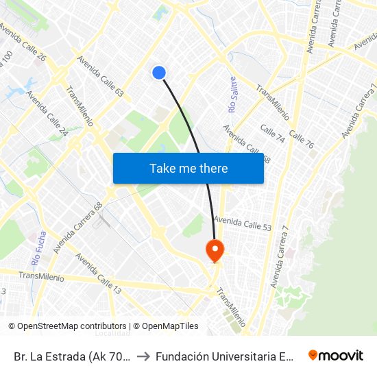 Br. La Estrada (Ak 70 - Cl 68) to Fundación Universitaria Empresarial map