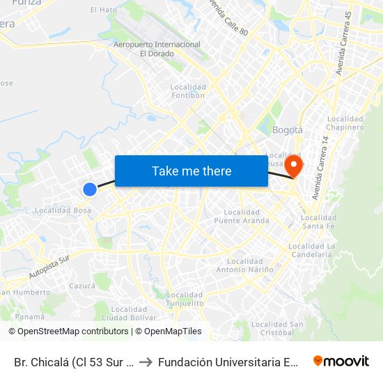 Br. Chicalá (Cl 53 Sur - Kr 87) to Fundación Universitaria Empresarial map