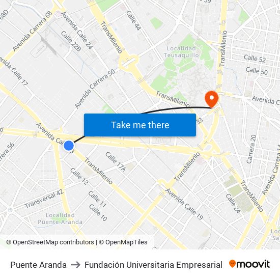 Puente Aranda to Fundación Universitaria Empresarial map