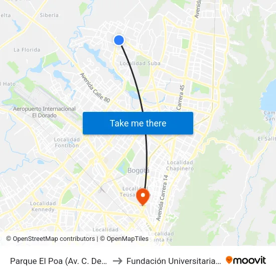 Parque El Poa (Av. C. De Cali - Cl 142) to Fundación Universitaria Empresarial map