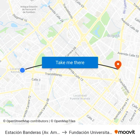 Estación Banderas (Av. Américas - Kr 78a) (B) to Fundación Universitaria Empresarial map