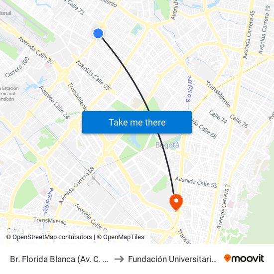 Br. Florida Blanca (Av. C. De Cali - Cl 70) to Fundación Universitaria Empresarial map