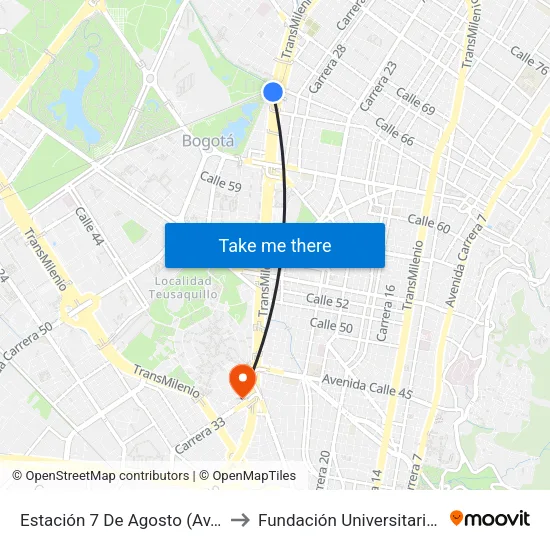 Estación 7 De Agosto (Av. NQS - Cl 63g) to Fundación Universitaria Empresarial map