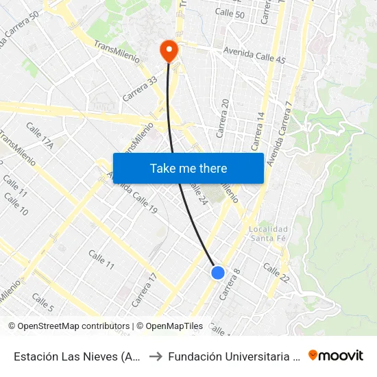 Estación Las Nieves (Ak 10 - Cl 17) to Fundación Universitaria Empresarial map