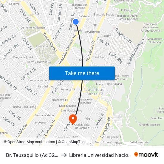 Br. Teusaquillo (Ac 32 - Av. Caracas) to Libreria Universidad Nacional De Colombia map