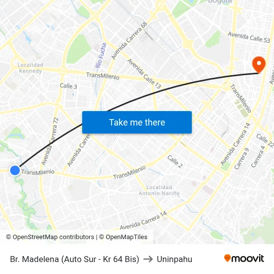 Br. Madelena (Auto Sur - Kr 64 Bis) to Uninpahu map