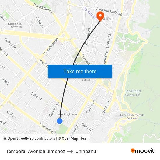 Temporal Avenida Jiménez to Uninpahu map