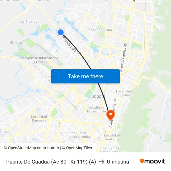 Puente De Guadua (Ac 80 - Kr 119) (A) to Uninpahu map