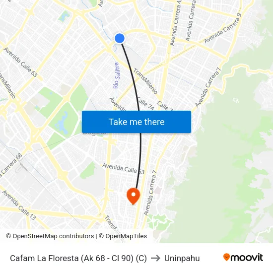 Cafam La Floresta (Ak 68 - Cl 90) (C) to Uninpahu map