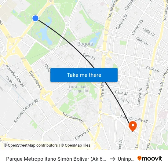 Parque Metropolitano Simón Bolívar (Ak 68 - Cl 49a) (B) to Uninpahu map