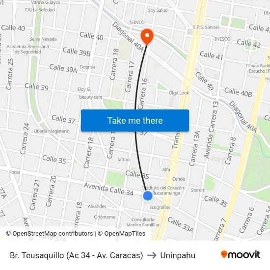 Br. Teusaquillo (Ac 34 - Av. Caracas) to Uninpahu map