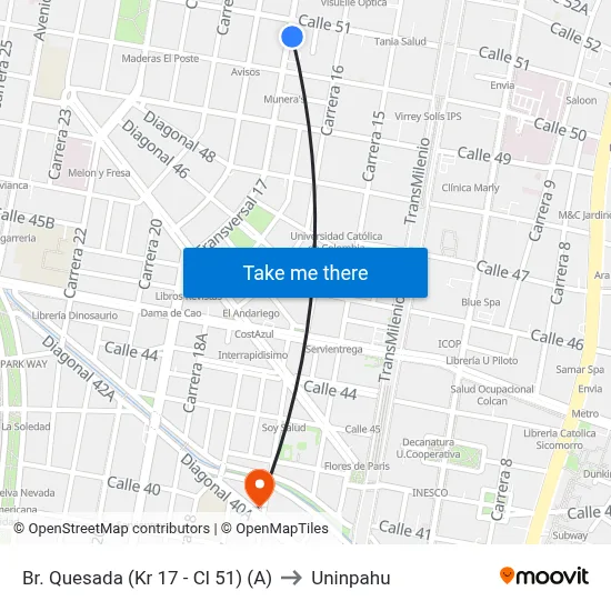 Br. Quesada (Kr 17 - Cl 51) (A) to Uninpahu map