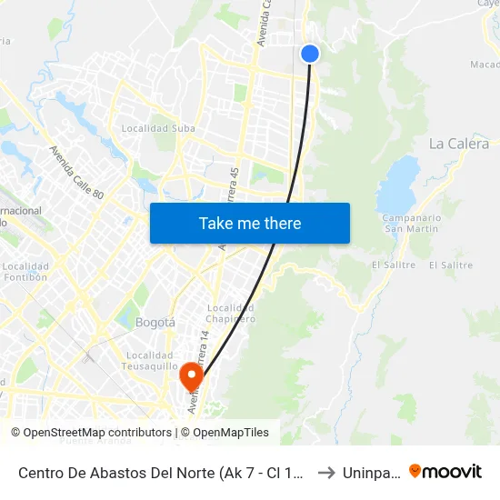 Centro De Abastos Del Norte (Ak 7 - Cl 181) (A) to Uninpahu map
