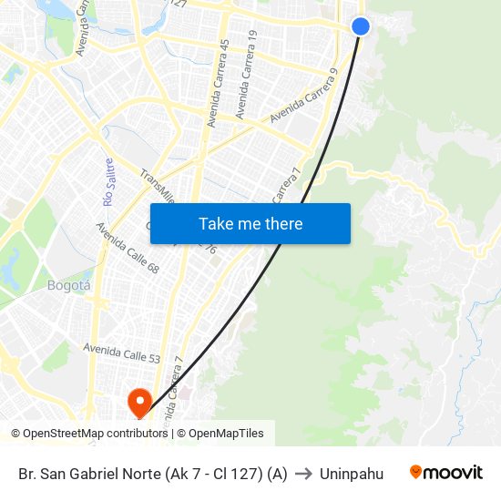 Br. San Gabriel Norte (Ak 7 - Cl 127) (A) to Uninpahu map