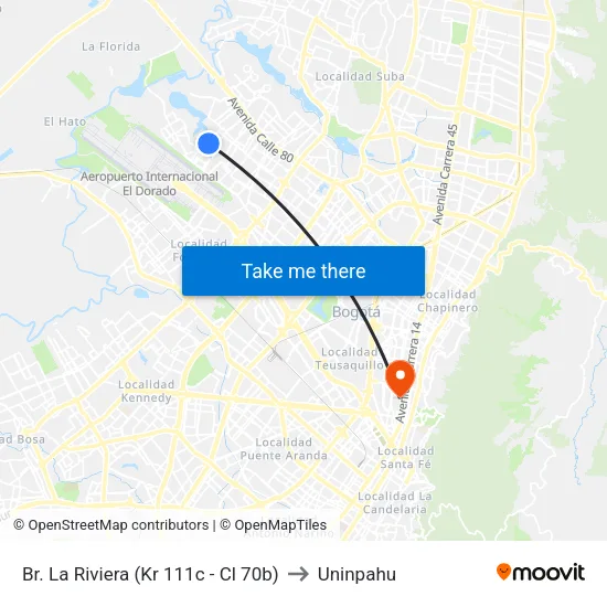 Br. La Riviera (Kr 111c - Cl 70b) to Uninpahu map