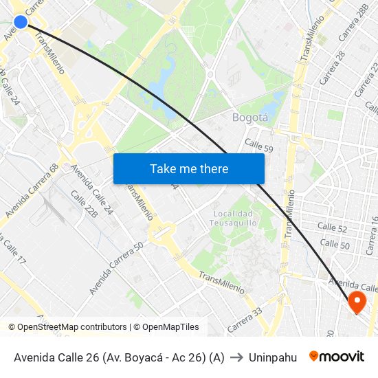 Avenida Calle 26 (Av. Boyacá - Ac 26) (A) to Uninpahu map