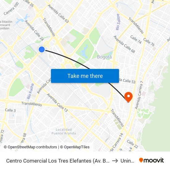 Centro Comercial Los Tres Elefantes (Av. Boyacá - Cl 23) (A) to Uninpahu map
