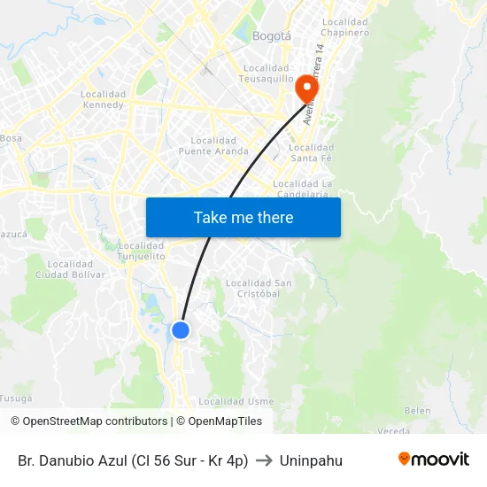 Br. Danubio Azul (Cl 56 Sur - Kr 4p) to Uninpahu map