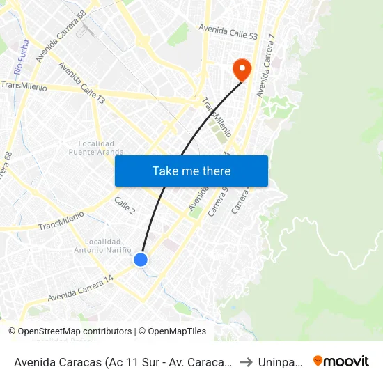 Avenida Caracas (Ac 11 Sur - Av. Caracas) to Uninpahu map