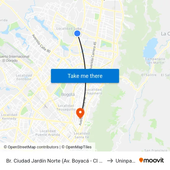 Br. Ciudad Jardín Norte (Av. Boyacá - Cl 131) to Uninpahu map
