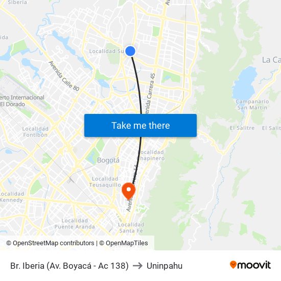 Br. Iberia (Av. Boyacá - Ac 138) to Uninpahu map