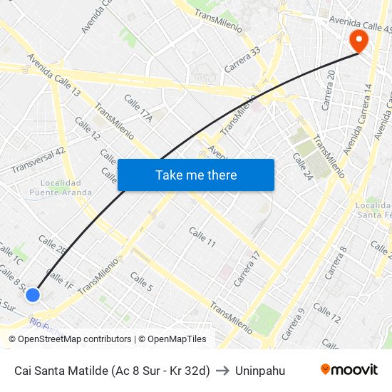 Cai Santa Matilde (Ac 8 Sur - Kr 32d) to Uninpahu map