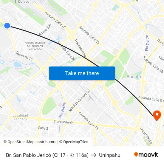 Br. San Pablo Jericó (Cl 17 - Kr 116a) to Uninpahu map