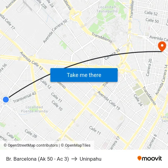 Br. Barcelona (Ak 50 - Ac 3) to Uninpahu map