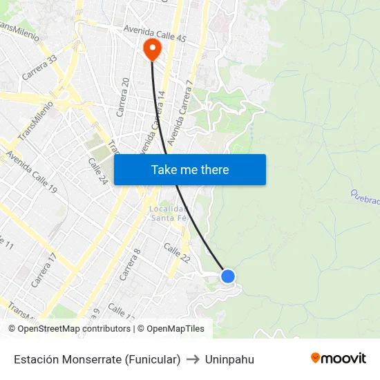 Estación Monserrate (Funicular) to Uninpahu map