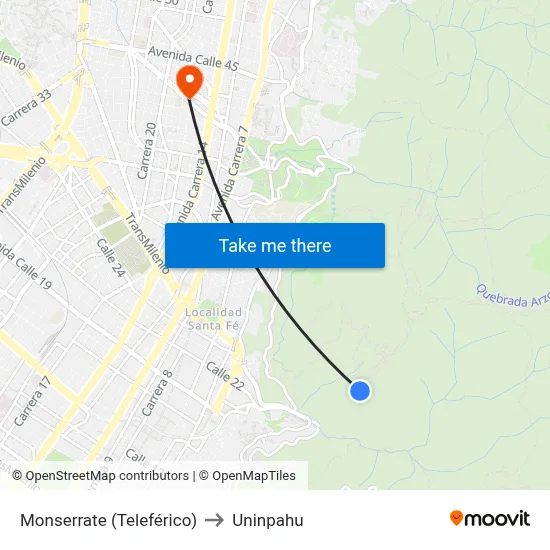 Monserrate (Teleférico) to Uninpahu map