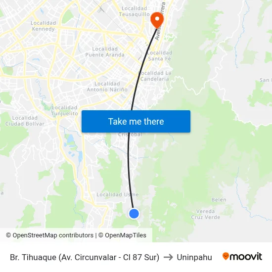 Br. Tihuaque (Av. Circunvalar - Cl 87 Sur) to Uninpahu map