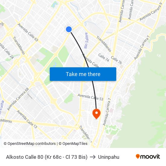 Alkosto Calle 80 (Kr 68c - Cl 73 Bis) to Uninpahu map