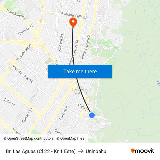 Br. Las Aguas (Cl 22 - Kr 1 Este) to Uninpahu map