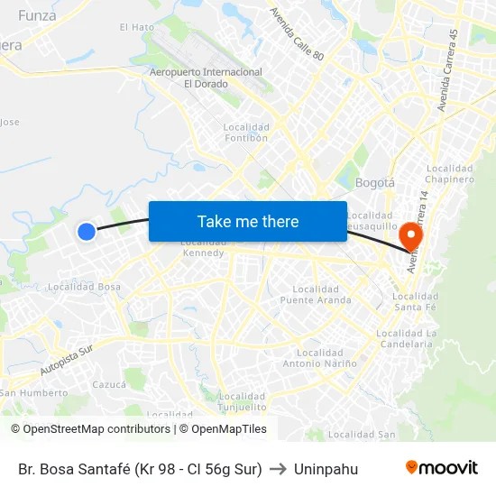 Br. Bosa Santafé (Kr 98 - Cl 56g Sur) to Uninpahu map