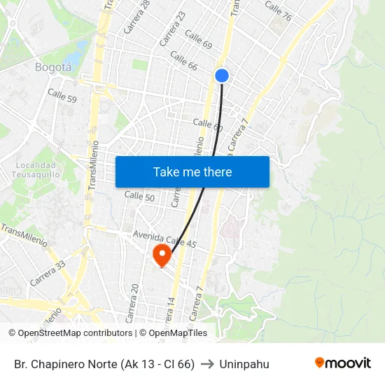 Br. Chapinero Norte (Ak 13 - Cl 66) to Uninpahu map