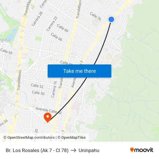 Br. Los Rosales (Ak 7 - Cl 78) to Uninpahu map