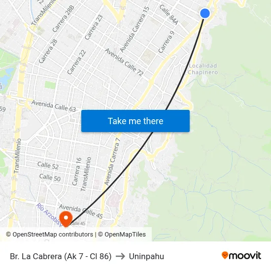 Br. La Cabrera (Ak 7 - Cl 86) to Uninpahu map