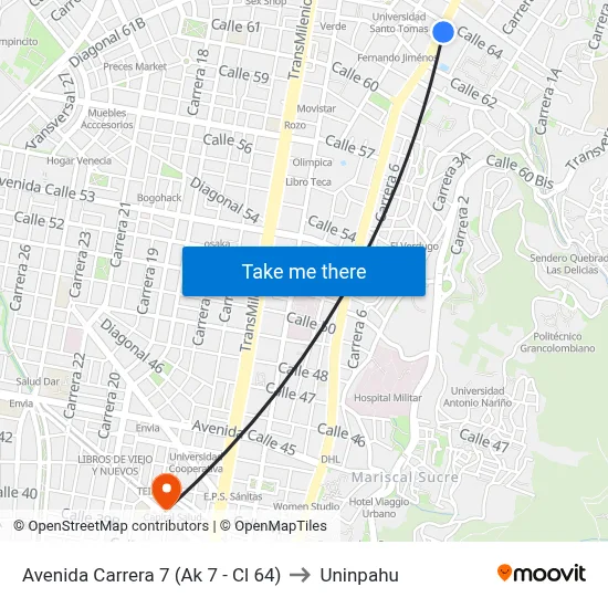 Avenida Carrera 7 (Ak 7 - Cl 64) to Uninpahu map