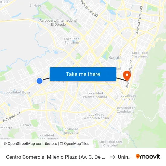 Centro Comercial Milenio Plaza (Av. C. De Cali - Cl 42f Sur) (B) to Uninpahu map