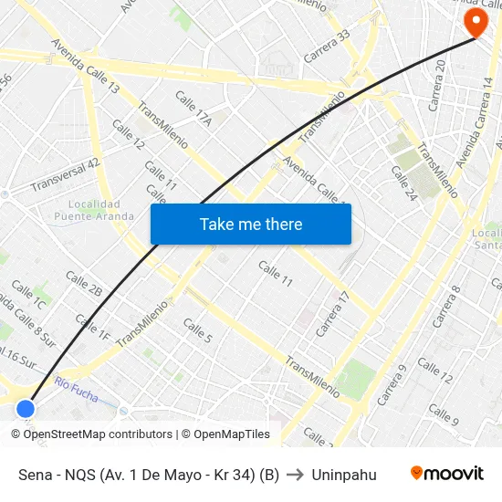 Sena - NQS (Av. 1 De Mayo - Kr 34) (B) to Uninpahu map