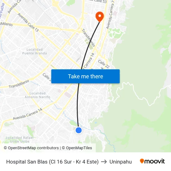 Hospital San Blas (Cl 16 Sur - Kr 4 Este) to Uninpahu map