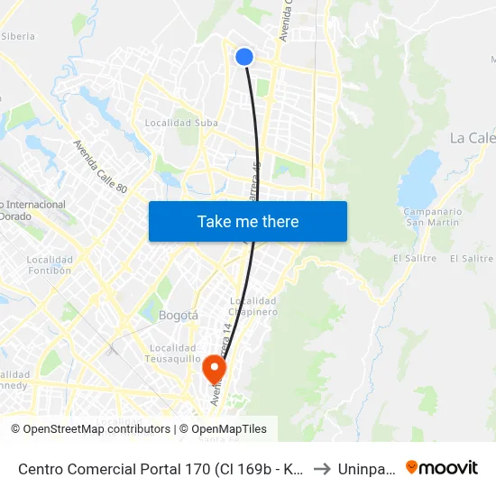 Centro Comercial Portal 170 (Cl 169b - Kr 58) to Uninpahu map