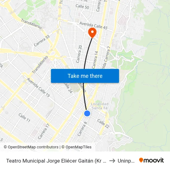 Teatro Municipal Jorge Eliécer Gaitán (Kr 9 - Cl 22) to Uninpahu map