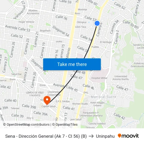 Sena - Dirección General (Ak 7 - Cl 56) (B) to Uninpahu map