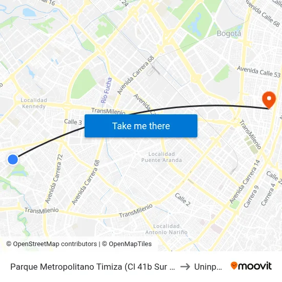 Parque Metropolitano Timiza (Cl 41b Sur - Kr 74) to Uninpahu map