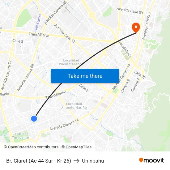 Br. Claret (Ac 44 Sur - Kr 26) to Uninpahu map